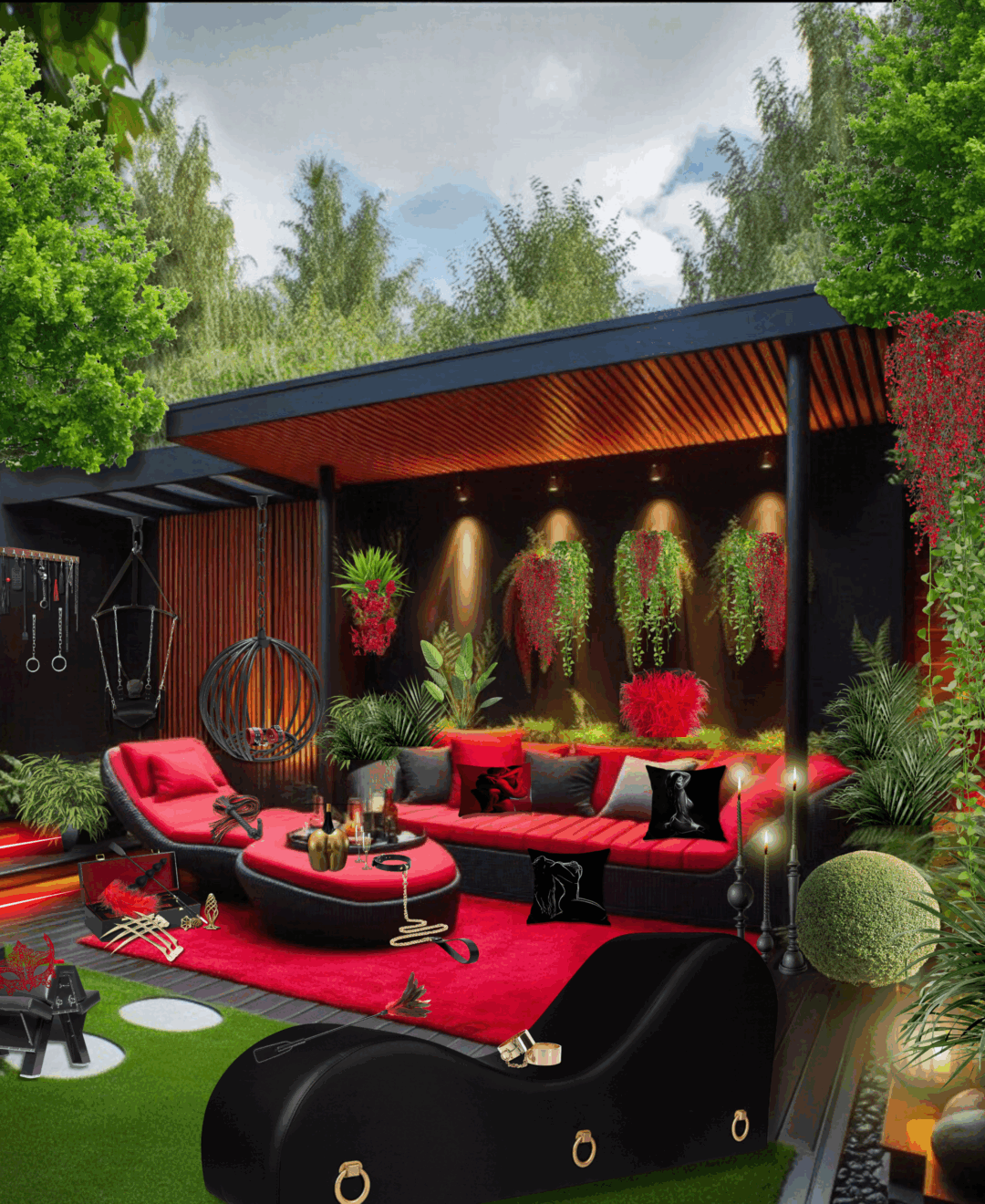 L’érotisme à ciel ouvert : Révélez Votre Jardin Secret Qui a dit qu’une Sex Room devait se limiter à quatre murs, enfermée à l’abri des regards, confinée dans votre maison ? Imaginez un sanctuaire de plaisir sous un ciel infini, où chaque souffle de vent devient une caresse sur votre peau brûlante, effleurant chaque courbe, chaque centimètre de chair nue avec une douceur exquise. Laissez les étoiles se refléter dans vos yeux tandis que la lune éclaire vos désirs les plus inavoués, exposant vos corps offerts, prêts à succomber aux pulsions les plus torrides.
